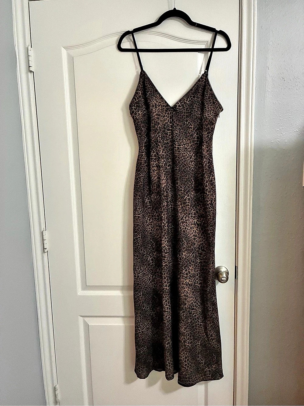 ZARA Leopard Print Satin Slip Midi Dress Brown & Black Medium